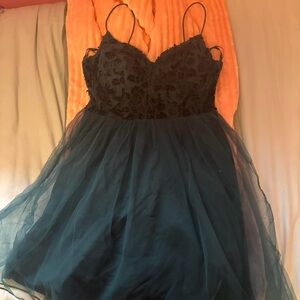 Stylish Black and Teal Lace Dress